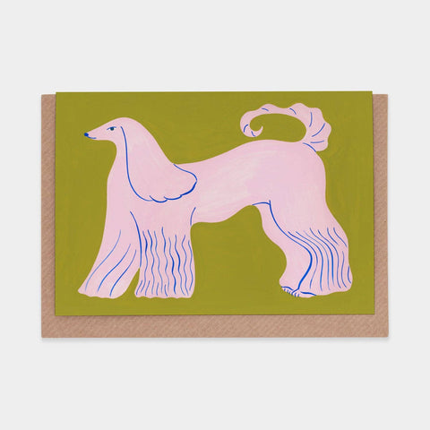 Pink Afghan Hound Greetings Card - Sprouts of Bristol
