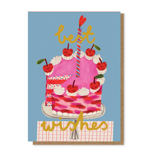 PINK CAKE gold foil Greetings Card - Sprouts of Bristol