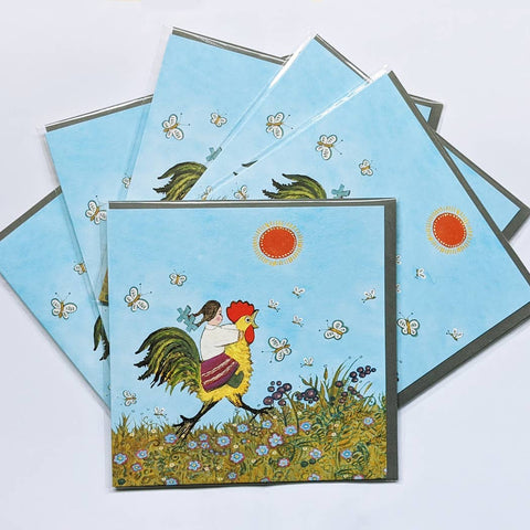 Riding a Chicken Greetings Card - Sprouts of Bristol