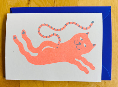 Silly Cat Riso Greetings Card - Sprouts of Bristol