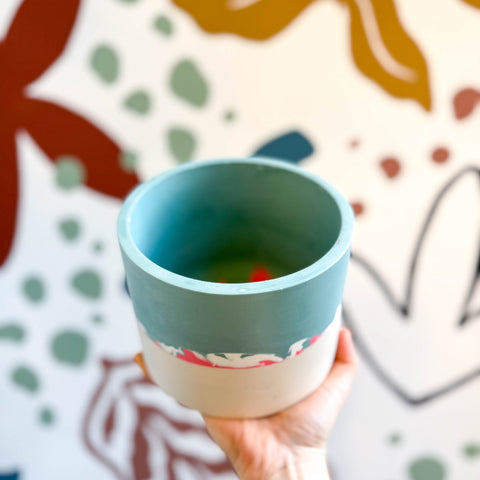 Sky Blue, Berry Pink and Putty Jesmonite Pot - Sprouts of Bristol