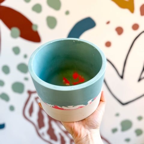 Sky Blue, Berry Pink and Putty Jesmonite Pot - Sprouts of Bristol