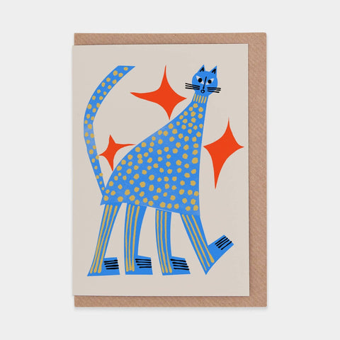 Tall Blue Cat Greetings Card by Marcello Velho - Sprouts of Bristol