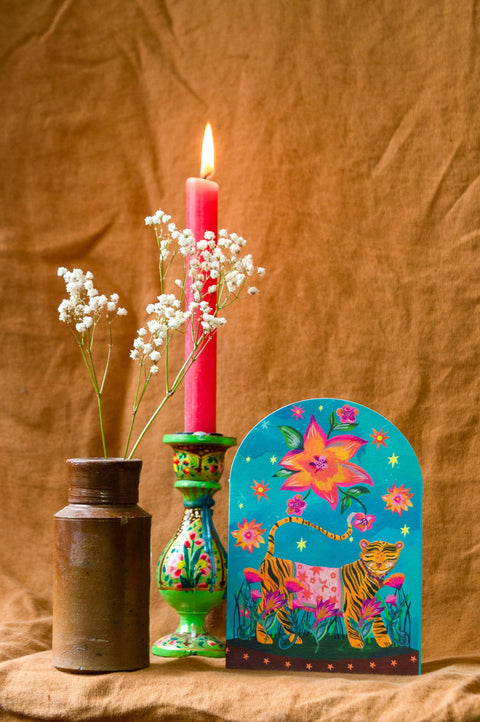 'Tiger Flower Power Bell Jar' Greetings Card - Sprouts of Bristol