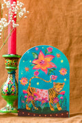 'Tiger Flower Power Bell Jar' Greetings Card - Sprouts of Bristol