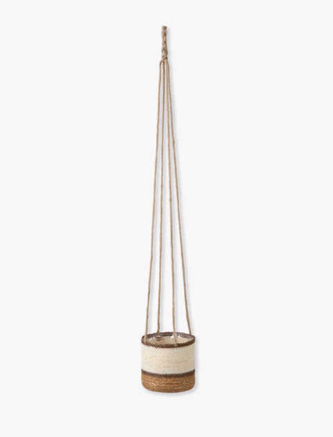 Woven Hanging Plant Pot – Cream & Brown Multi Stripe - Sprouts of Bristol