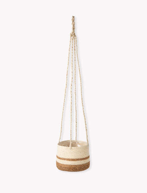 Woven Hanging Plant Pot – Cream Striped - Sprouts of Bristol