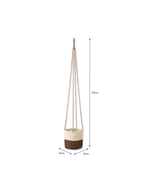 Woven Hanging Plant Pot – Half Stripe in Antique Brown - Sprouts of Bristol