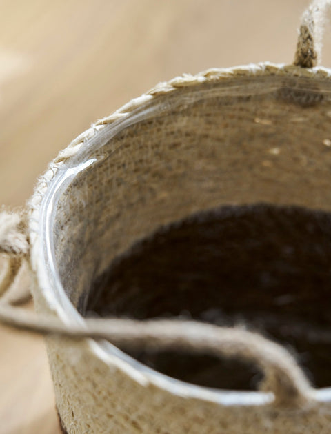 Woven Hanging Plant Pot – Half Stripe in Antique Brown - Sprouts of Bristol