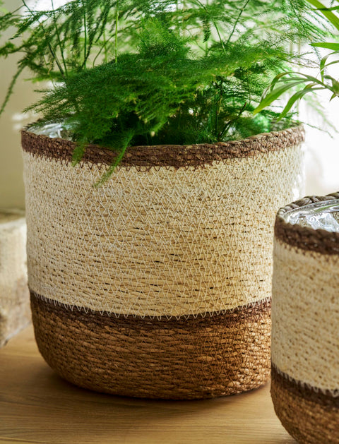 Woven Plant Pots - Multi Stripe Jute Seagrass - Sprouts of Bristol