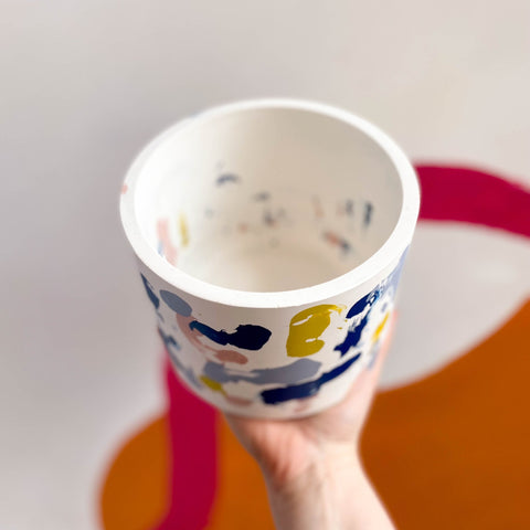 Abstract Blue, Nude and Yellow Jesmonite Pot - Sprouts of Bristol