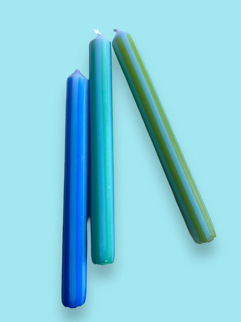 BLUE PINSTRIPES Dip Dye Dinner Candles Trio - Sprouts of Bristol