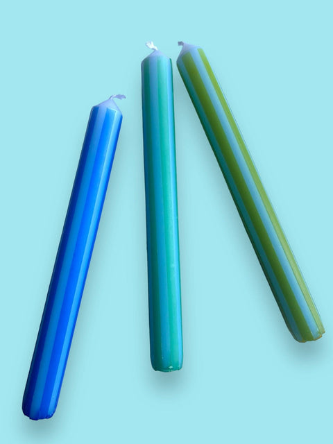 BLUE PINSTRIPES Dip Dye Dinner Candles Trio - Sprouts of Bristol