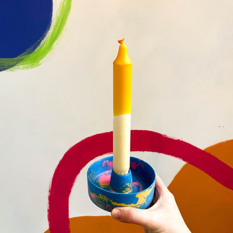 Bright Blue, Pink and Yellow Abstract Jesmonite Candle Basin Holder - Sprouts of Bristol