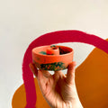 Bright Coral and Green Abstract Jesmonite Candle Basin Holder - Sprouts of Bristol