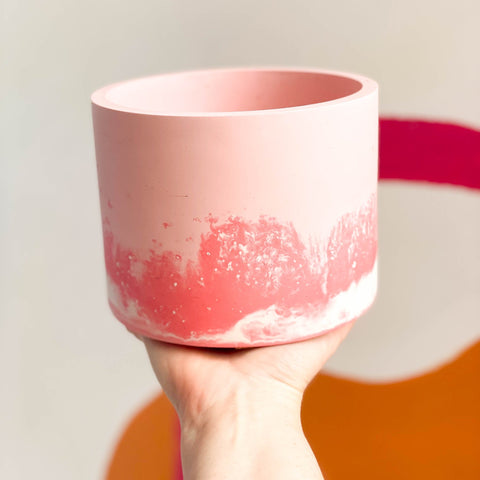 Bright Pink and White Jesmonite Pot - Sprouts of Bristol