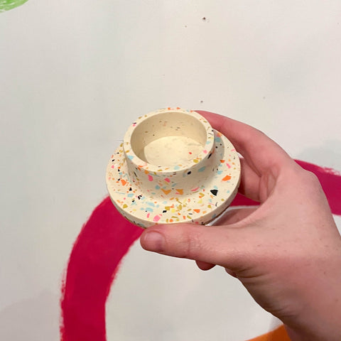 Cream & Neon Terrazzo Jesmonite Tea Light Candle Holder - Sprouts of Bristol