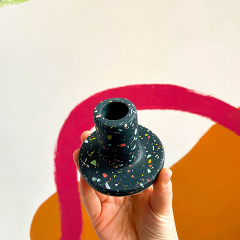 Dark Blue Terrazzo Jesmonite Candle Stick Holder - Sprouts of Bristol