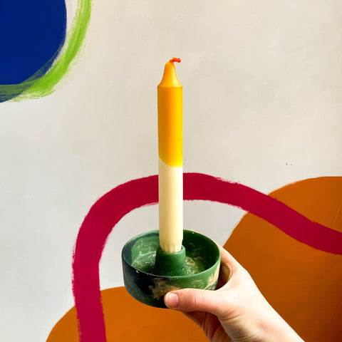 Dark Green Abstract Jesmonite Candle Basin Holder - Sprouts of Bristol