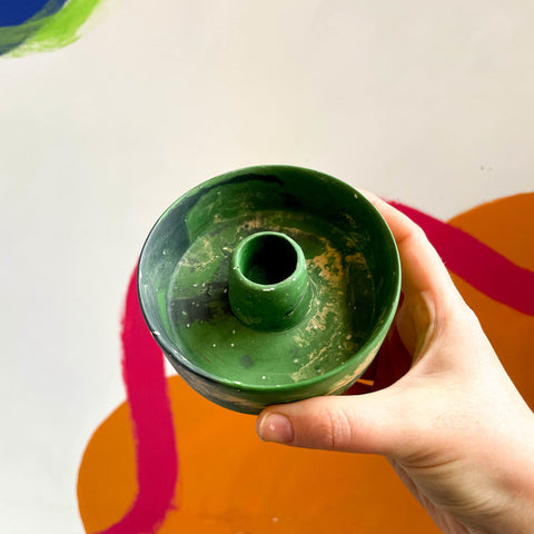 Dark Green Abstract Jesmonite Candle Basin Holder - Sprouts of Bristol
