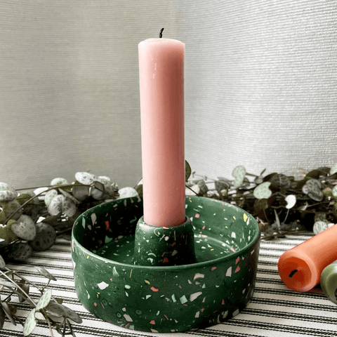 Dark Green Terrazzo Jesmonite Candle Basin Holder - Sprouts of Bristol