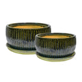 Emerald Round Reactive Glaze Bonsai Planter - Sprouts of Bristol