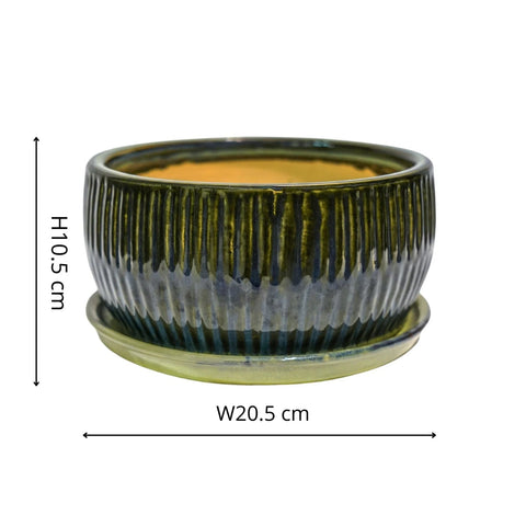 Emerald Round Reactive Glaze Bonsai Planter - Sprouts of Bristol