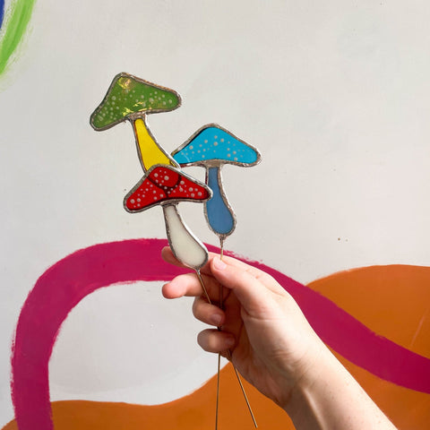 Iridescent Stained Glass Mushroom Suncatcher Plant Stake - Sprouts of Bristol