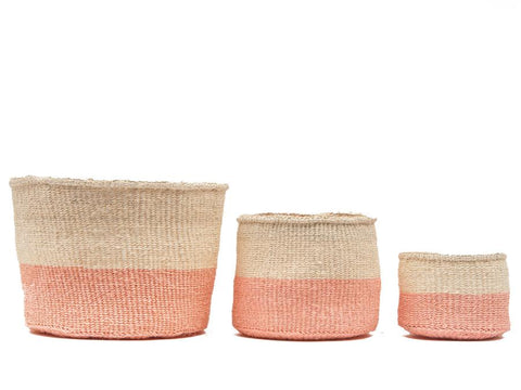 Jioni - Dusky Pink Colour Block Woven Basket - Sprouts of Bristol