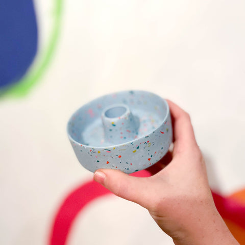 Light Blue & Neon Terrazzo Jesmonite Candle Basin Holder - Sprouts of Bristol