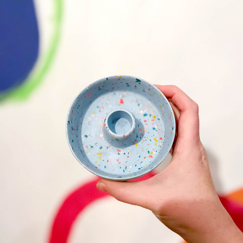 Light Blue & Neon Terrazzo Jesmonite Candle Basin Holder - Sprouts of Bristol