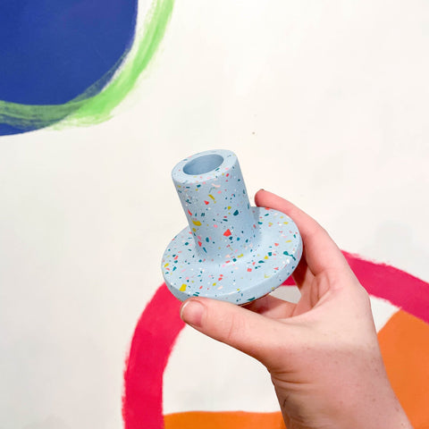 Light Blue & Neon Terrazzo Jesmonite Candle Stick Holder - Sprouts of Bristol