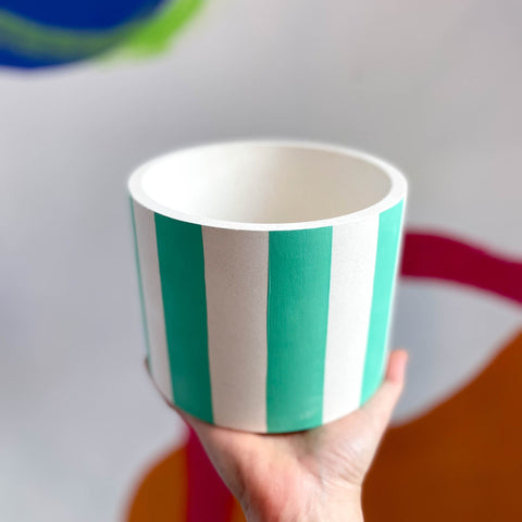Mint Green Stripes Jesmonite Pot - Sprouts of Bristol