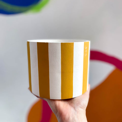 Mustard Yellow Stripes Jesmonite Pot - Sprouts of Bristol