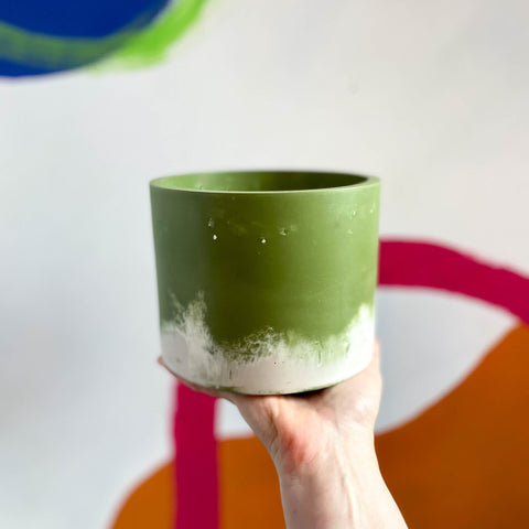 Olive Green and Putty Jesmonite Pot - Sprouts of Bristol