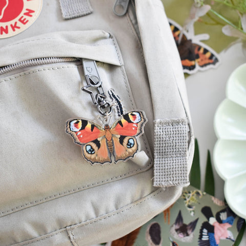Peacock Butterfly & Caterpillar Keyring - Made From Recycled Plastic - Sprouts of Bristol