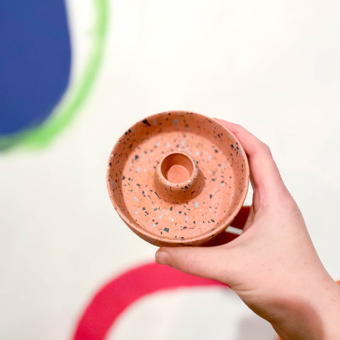 Pink & Grey Terrazzo Jesmonite Candle Basin Holder - Sprouts of Bristol