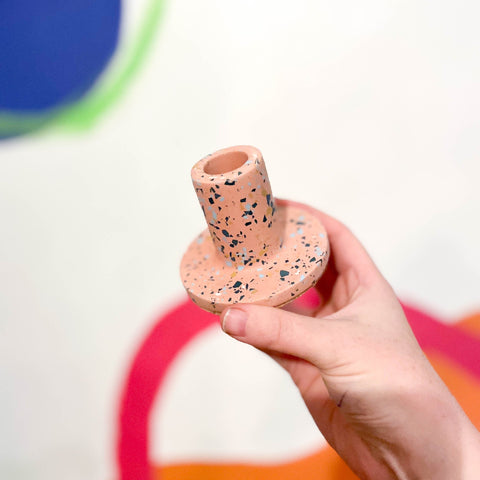 Pink & Grey Terrazzo Jesmonite Candle Stick Holder - Sprouts of Bristol
