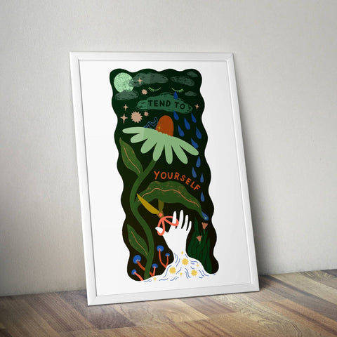 Tend to Yourself Print, Mindful Wellbeing Self Care Wall Art - Sprouts of Bristol