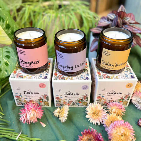 The Flora Lab Candle Gift Set - Handmade Poured Candle, Chocolate Bar + Safety Matches in Jar - Sprouts of Bristol