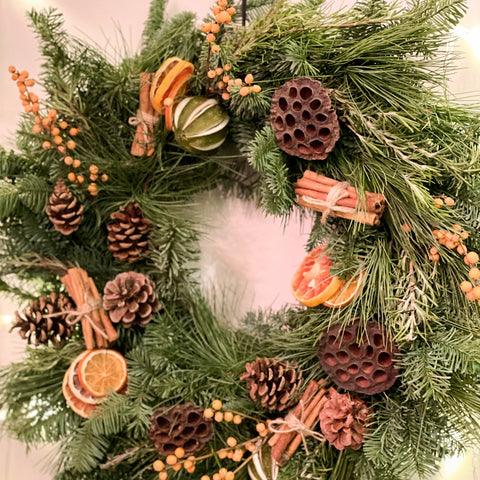 The 'Mulled Wine' Fresh Foliage Christmas Wreath - Sprouts of Bristol