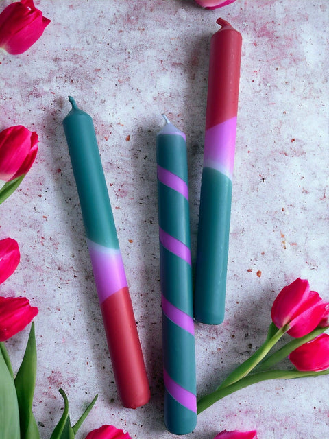 TROPICAL FIESTA Dip Dye Dinner Candle Trio - Sprouts of Bristol