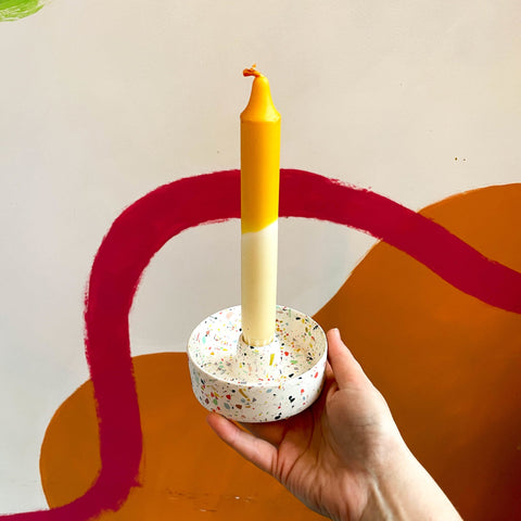White Terrazzo Jesmonite Candle Basin Holder - Sprouts of Bristol