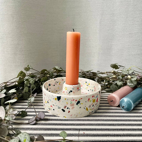 White Terrazzo Jesmonite Candle Basin Holder - Sprouts of Bristol